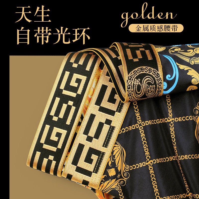 Men'S Underwear Ice Silk Breathable Thin Magnet Curing Personalized Printing Antibacterial Inner Pants 3 Black Gold Box - Image 3